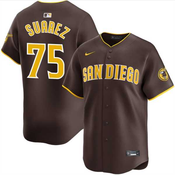 Men%27s San Diego Padres #75 Robert Suarez Brown 2024 Away Limited Stitched Jersey Dzhi->san diego padres->MLB Jersey